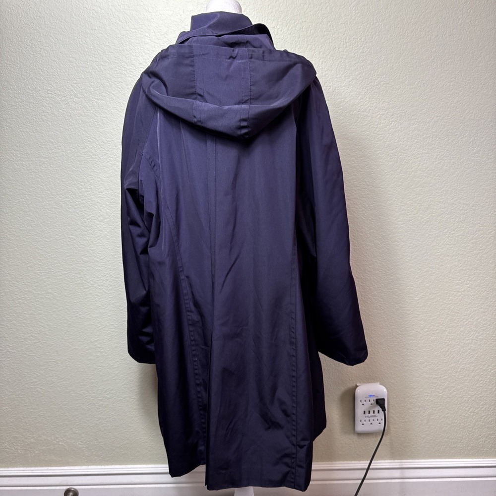 London Fog Navy Blue‎ Trench Coat Hooded Mid Length Belted Rain Jacket 2X - Picture 3 of 9